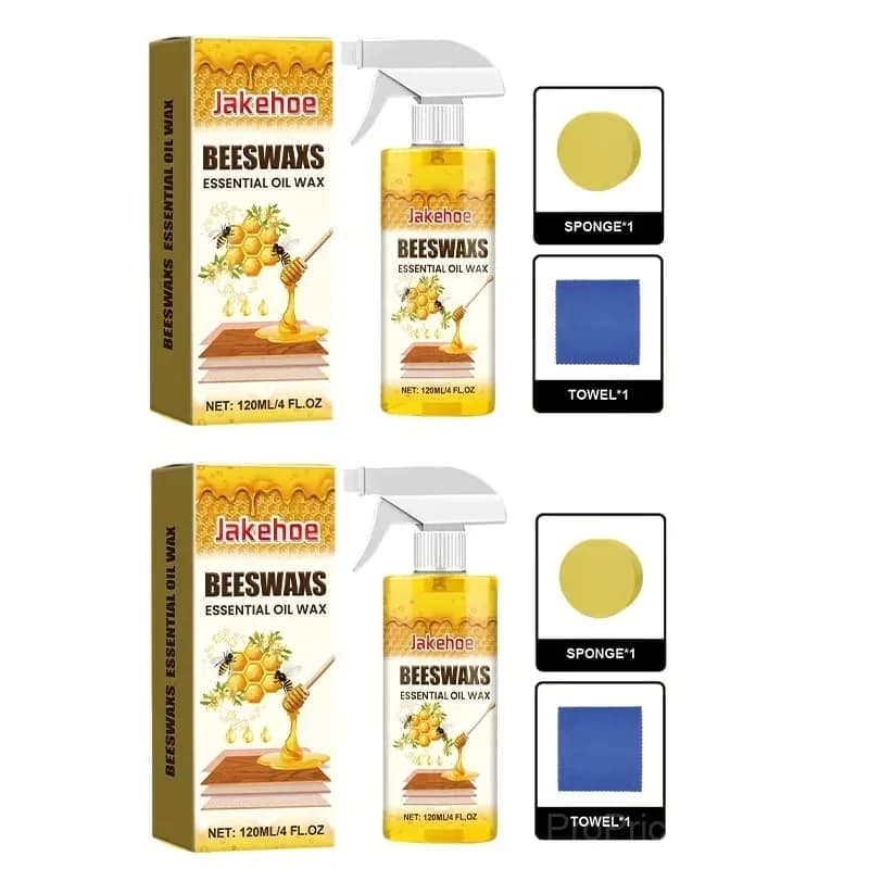 Beeswax Wood Polish Spray Set, 120ml with Sponge and Towel - View 2