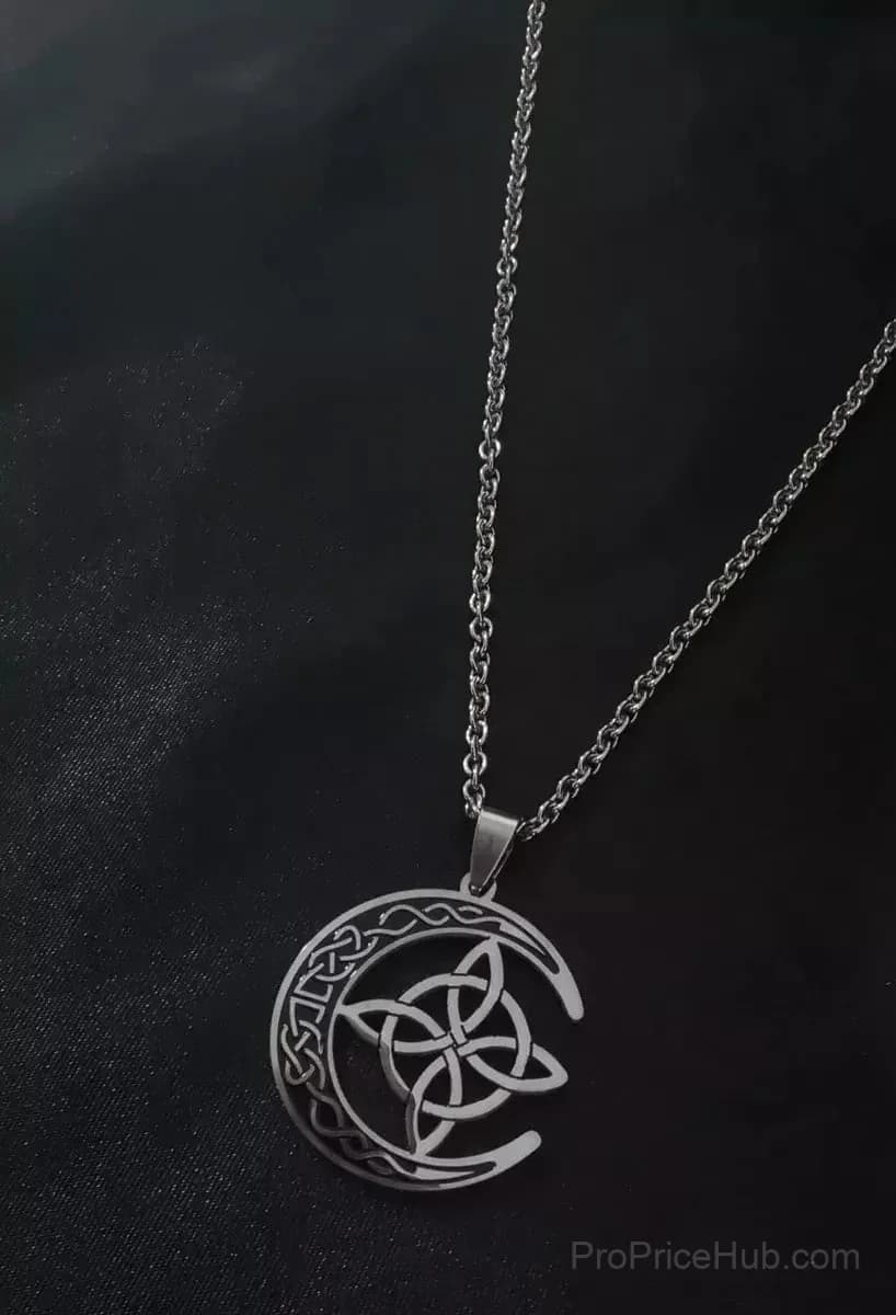 Celtic Knot Crescent Steel Pendant Necklace - View 5