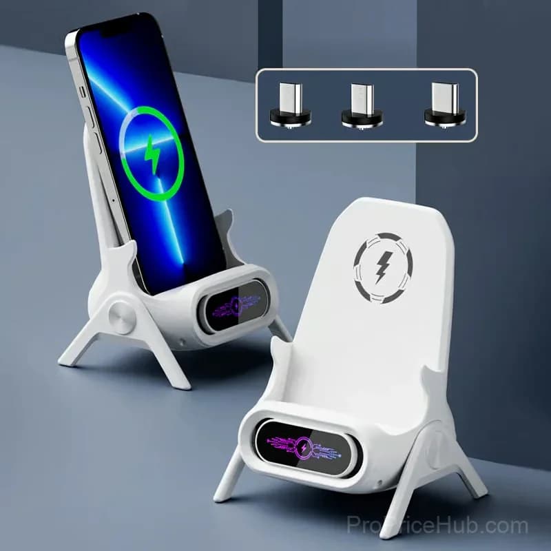 Multifunctional Wireless Fast Charging Phone Stand, White - View 3