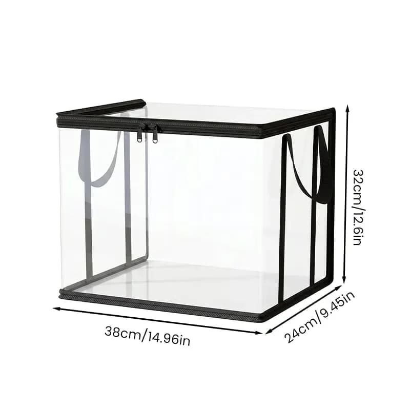 Large Clear Thick Plastic Storage Box with Black Hinged Lid - Main