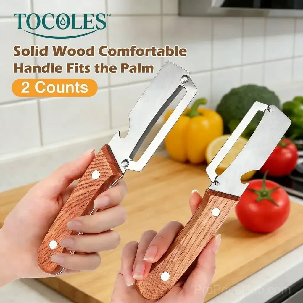 Stainless Steel Peeler with Wooden Handle and Bottle Opener - Alt