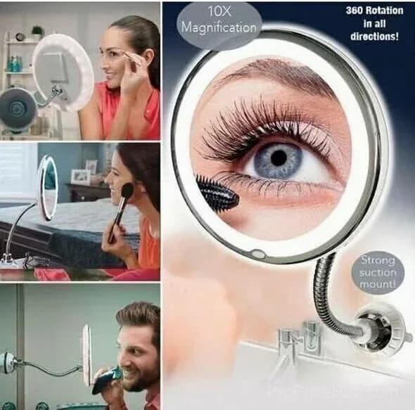 360° Flexible Light-Up 10X Magnification Makeup Mirror - 1 Piece - View 1