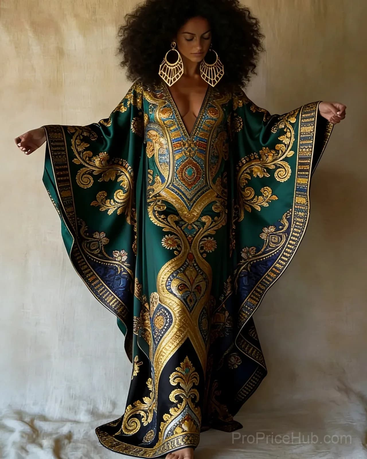 Ghana Kent Cloth Print V-Neck Long Kaftan Dress - View 1