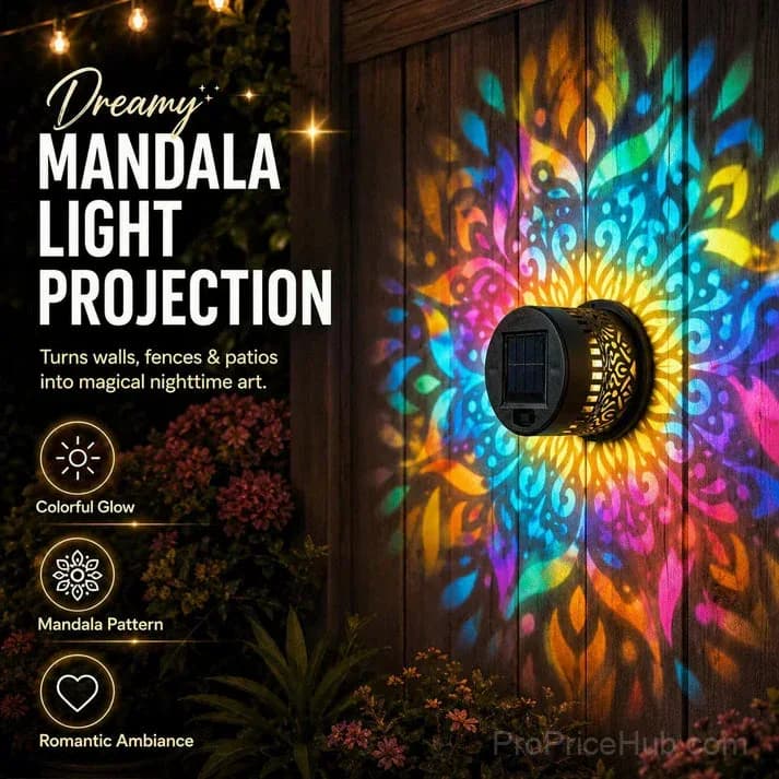 Solar Mandala Wall Light for Outdoor Garden Fence Projector - View 1