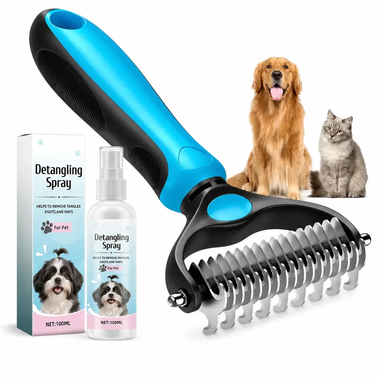 Double-Sided Deshedding Pet Brush for Dogs & Cats, Ergonomic Grooming Tool - View 10