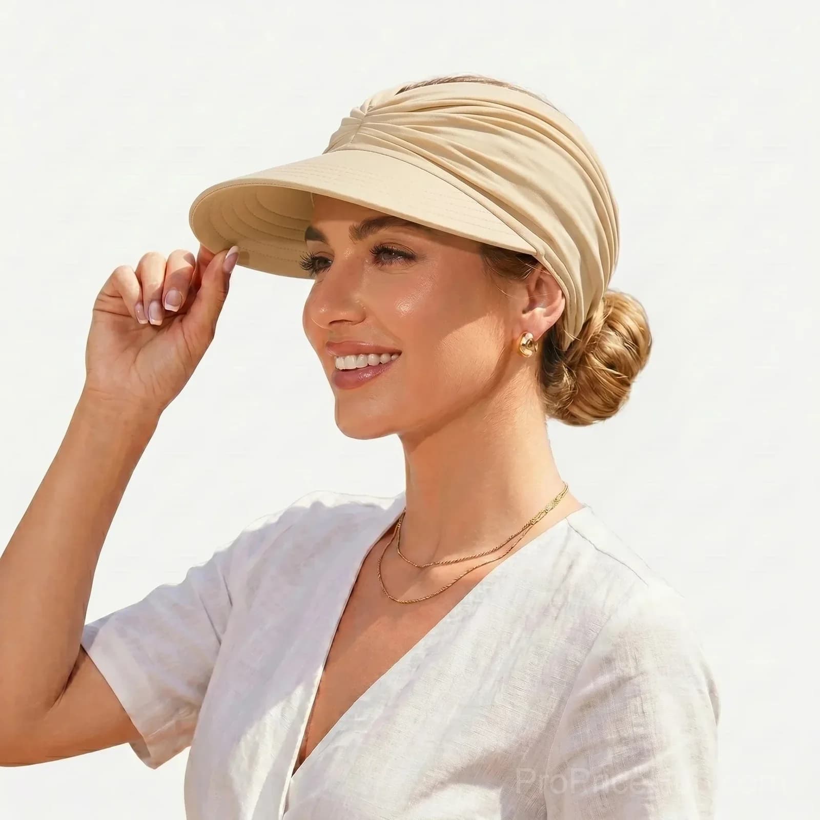 UPF 50+ Sun Visor Ponytail Hat, White - View 4