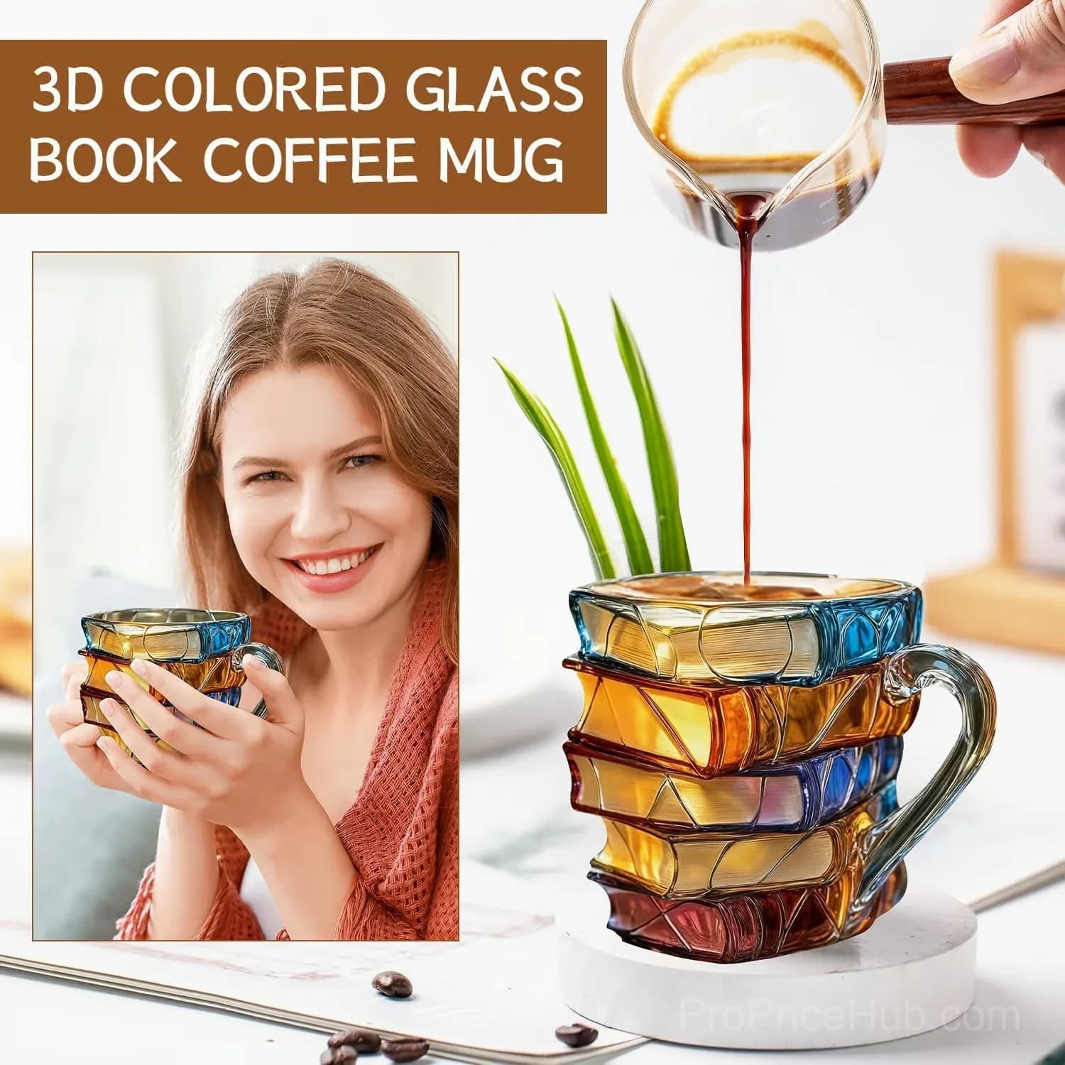 3D Painted Book Glass Coffee Mug for Readers, Option A - View 2