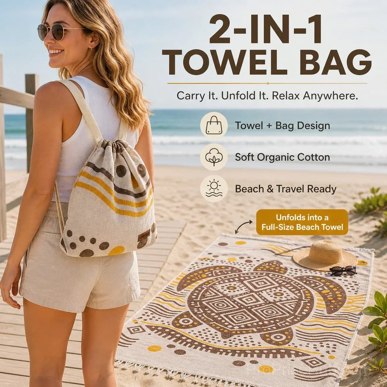 Sand Cloud 2-in-1 Turkish Cotton Towel Bag with Zip Pocket - Main