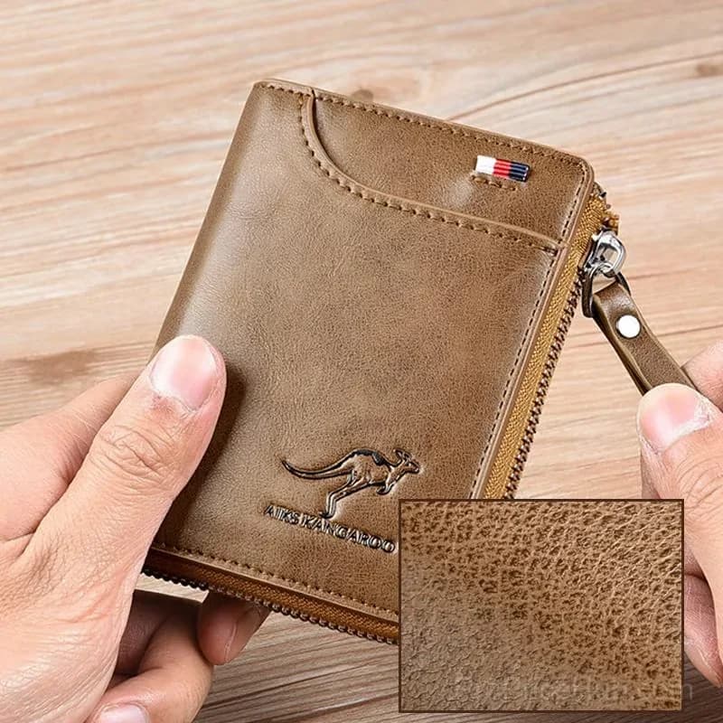 Men's RFID Blocking Zipper Wallet Purse, Khaki - View 10