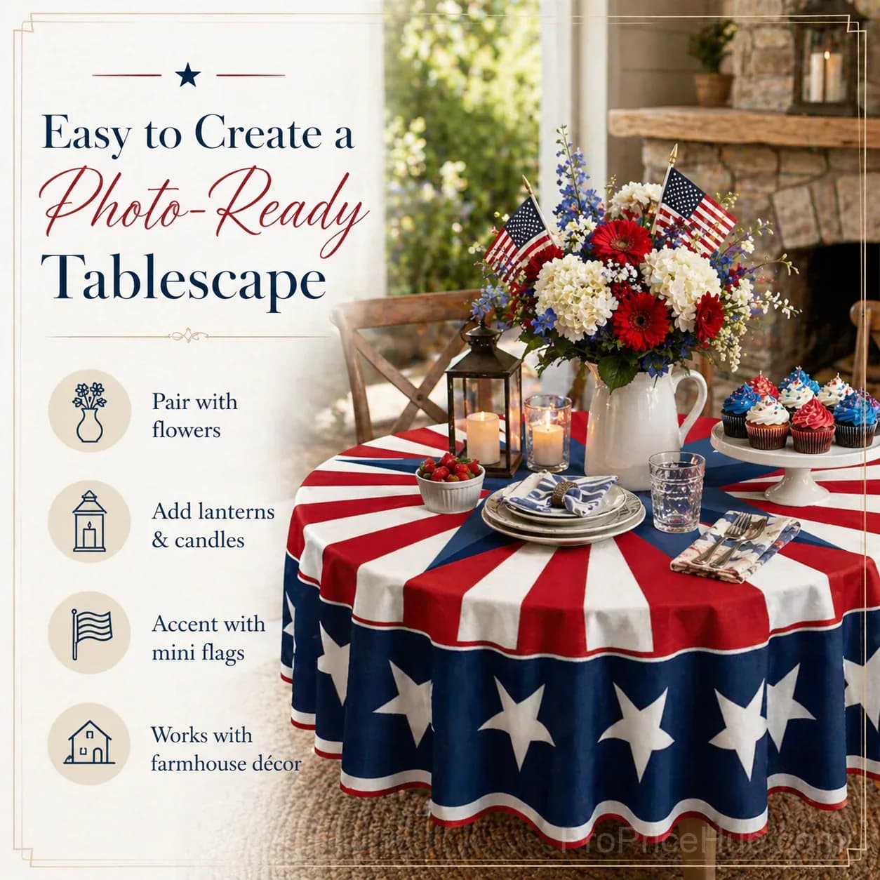 Patriotic Starburst Round Tablecloth - July 4th Independence Day Decor & Outdoor Picnic Cover - View 7