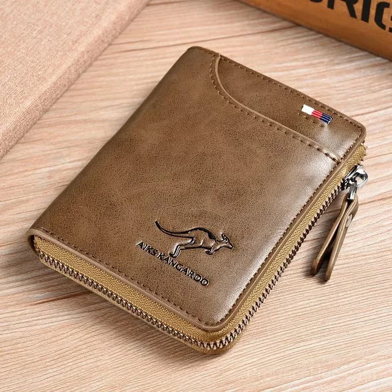Men's RFID Blocking Zipper Wallet Purse, Khaki - Main
