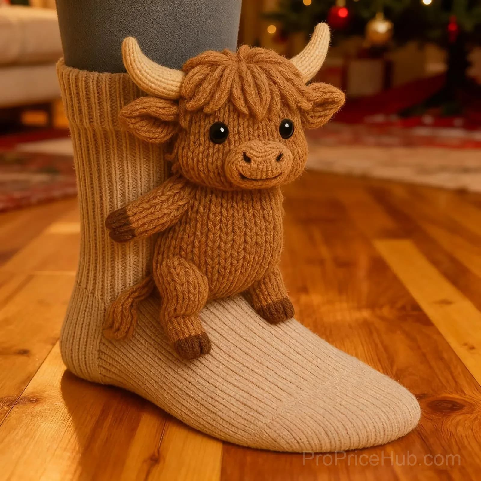Women's 3D Knit Highland Cow Plush Hug Socks, 1 Pair - View 2