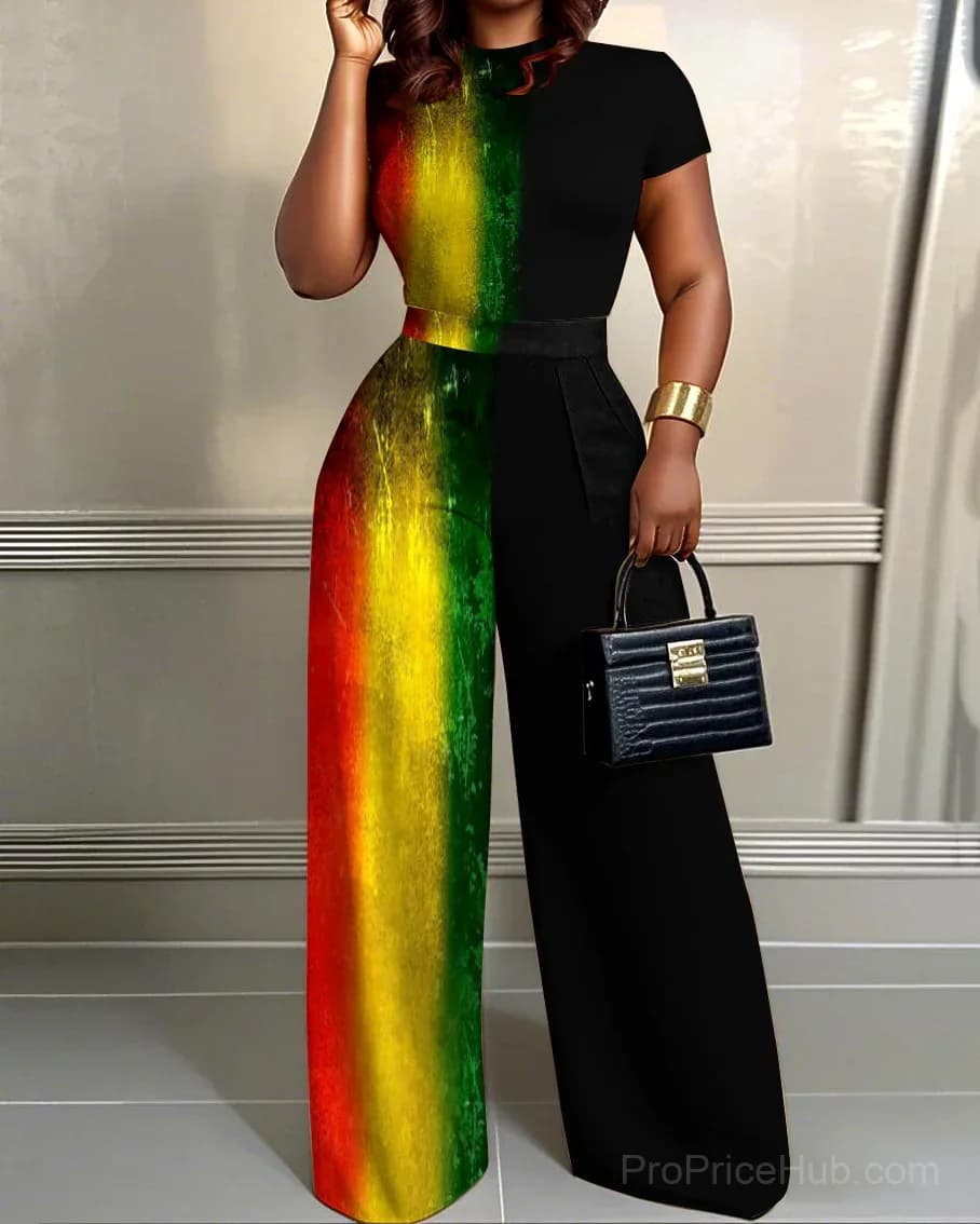 Gradient Contrast Wide Leg Jumpsuit 2-Piece Set - View 1