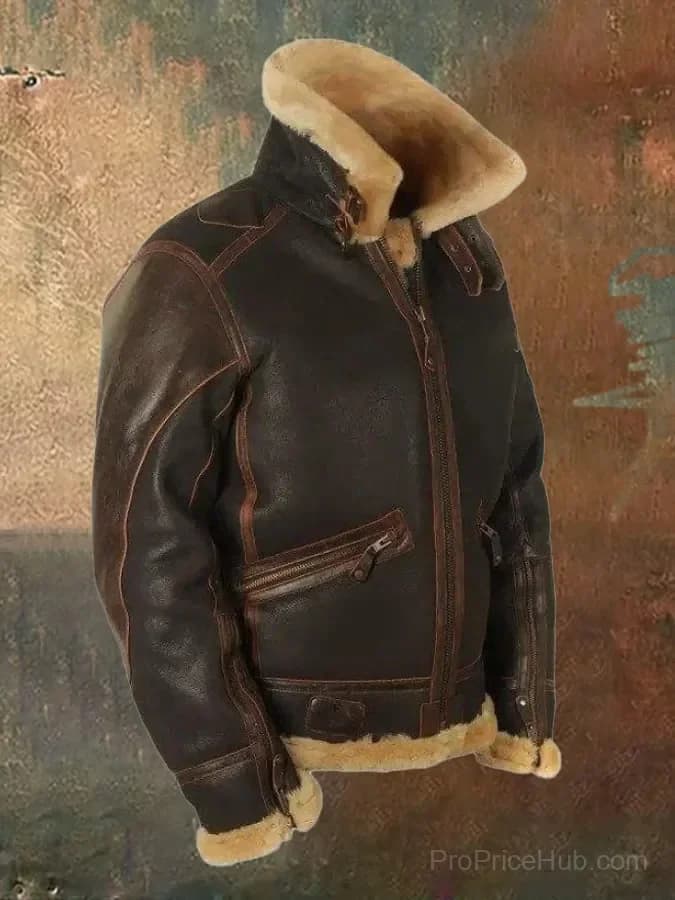 Men's Vintage Faux Fur Leather Jacket - Lapel Zipper - View 2