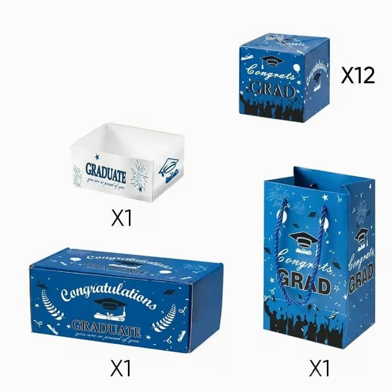 Graduation Pop-Up Surprise Box, Blue 12-Layer Gift Box with Handbag - Main