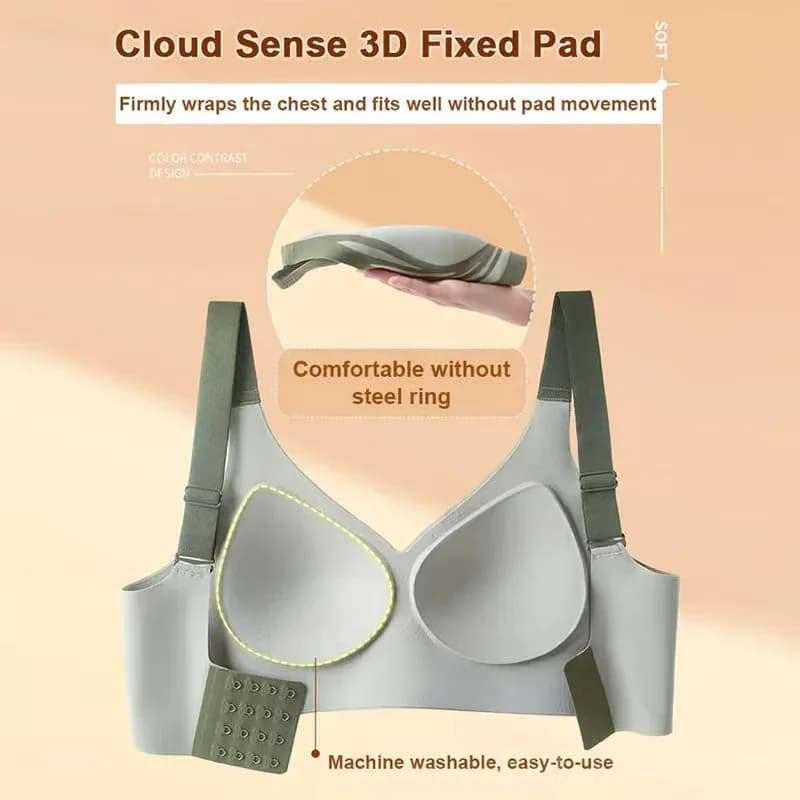 Women's Wire-Free Anti-Sagging Push-Up Bra, Green, M (B/C) - View 7