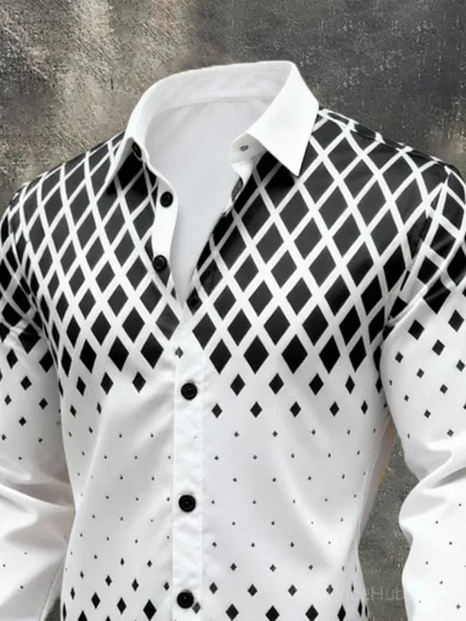 Men's Vintage Color-Block Printed Long-Sleeve Shirt - Alt