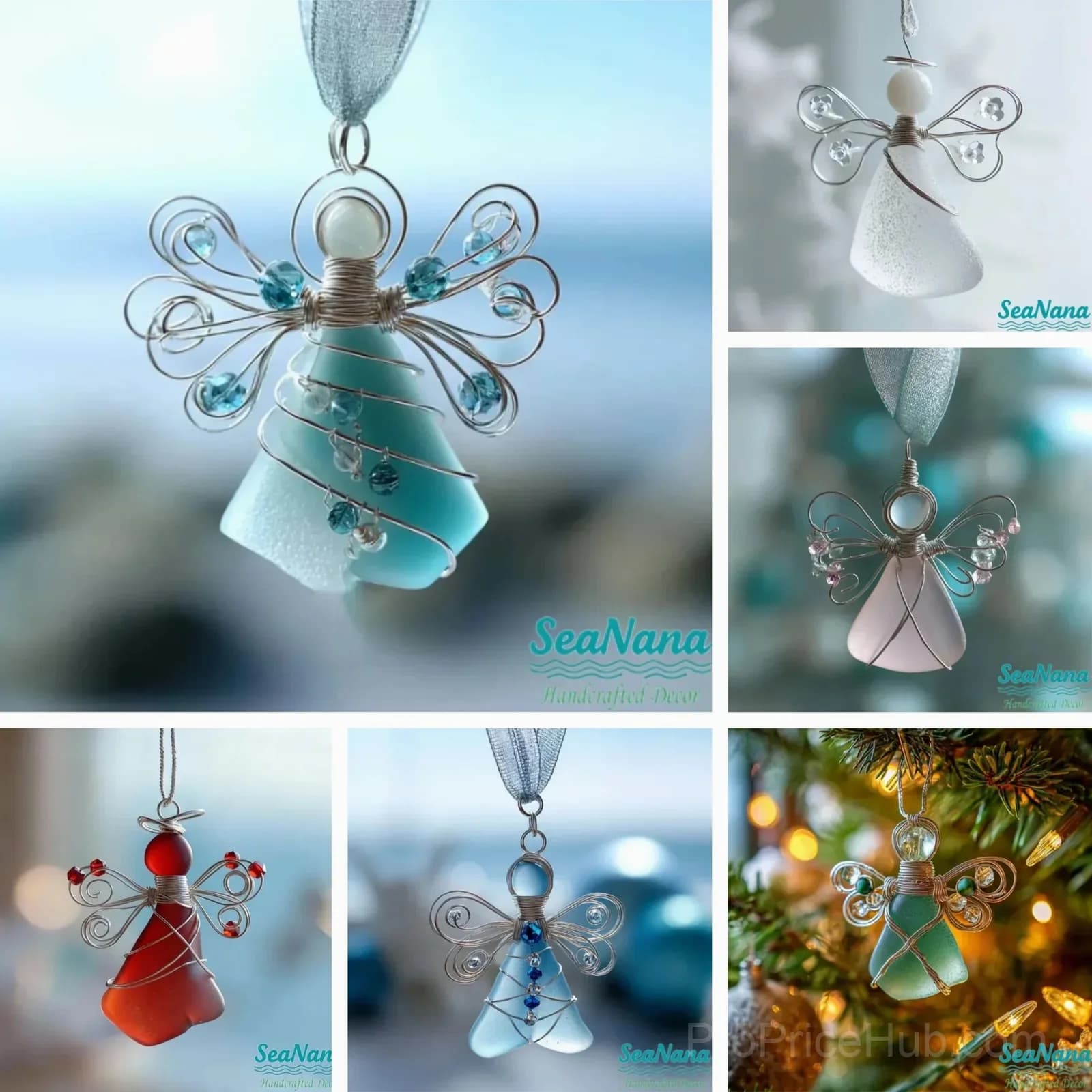 Handmade Sea Glass Angel Ornament - Alt