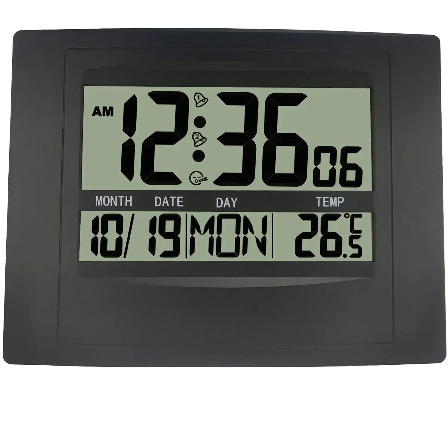 Atomic Digital Wall Clock, Large Display, Dual Alarms & Temperature - View 1