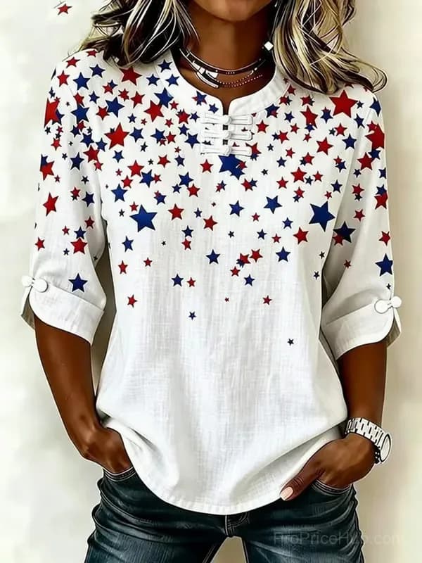 Women's Retro 250th Anniversary American Flag Button-Up Shirt - View 1