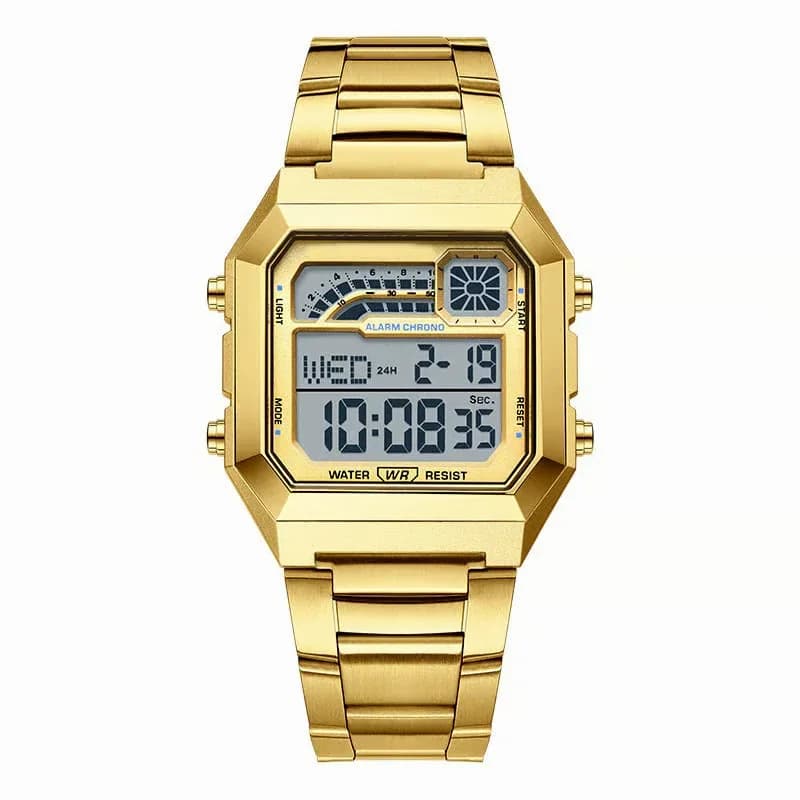 Unisex Gold Digital Watch with Square Luminous Display - Main