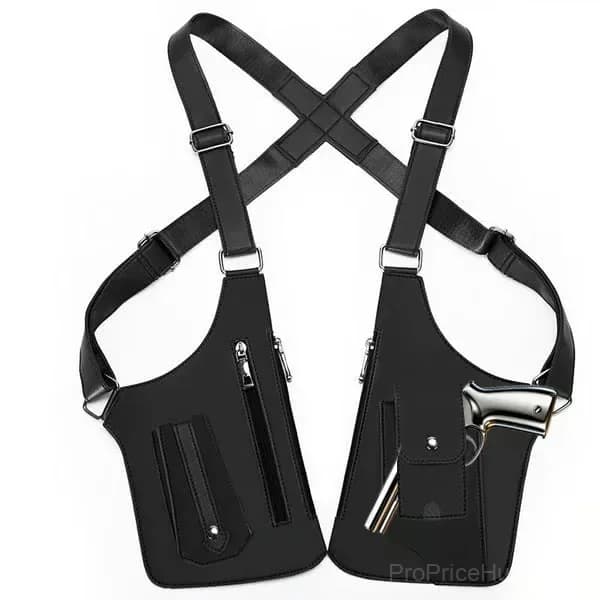 Black Leather Adjustable Underarm Shoulder Bag, Unisex - Main