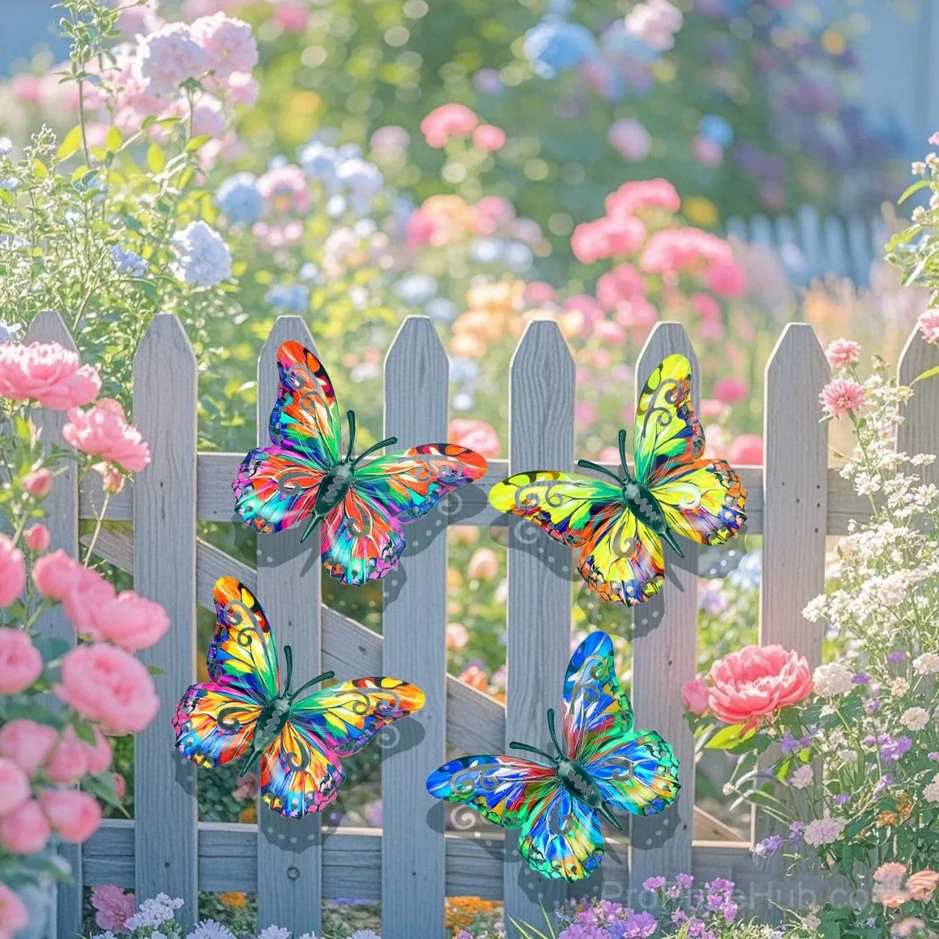 4-Piece Butterfly Metal Wall Sculptures for Outdoor Hanging Decor - View 2