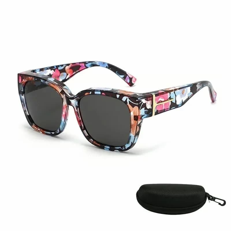 Polarized Square Wrap-Around Sunglasses, Glossy Black with Case - View 7