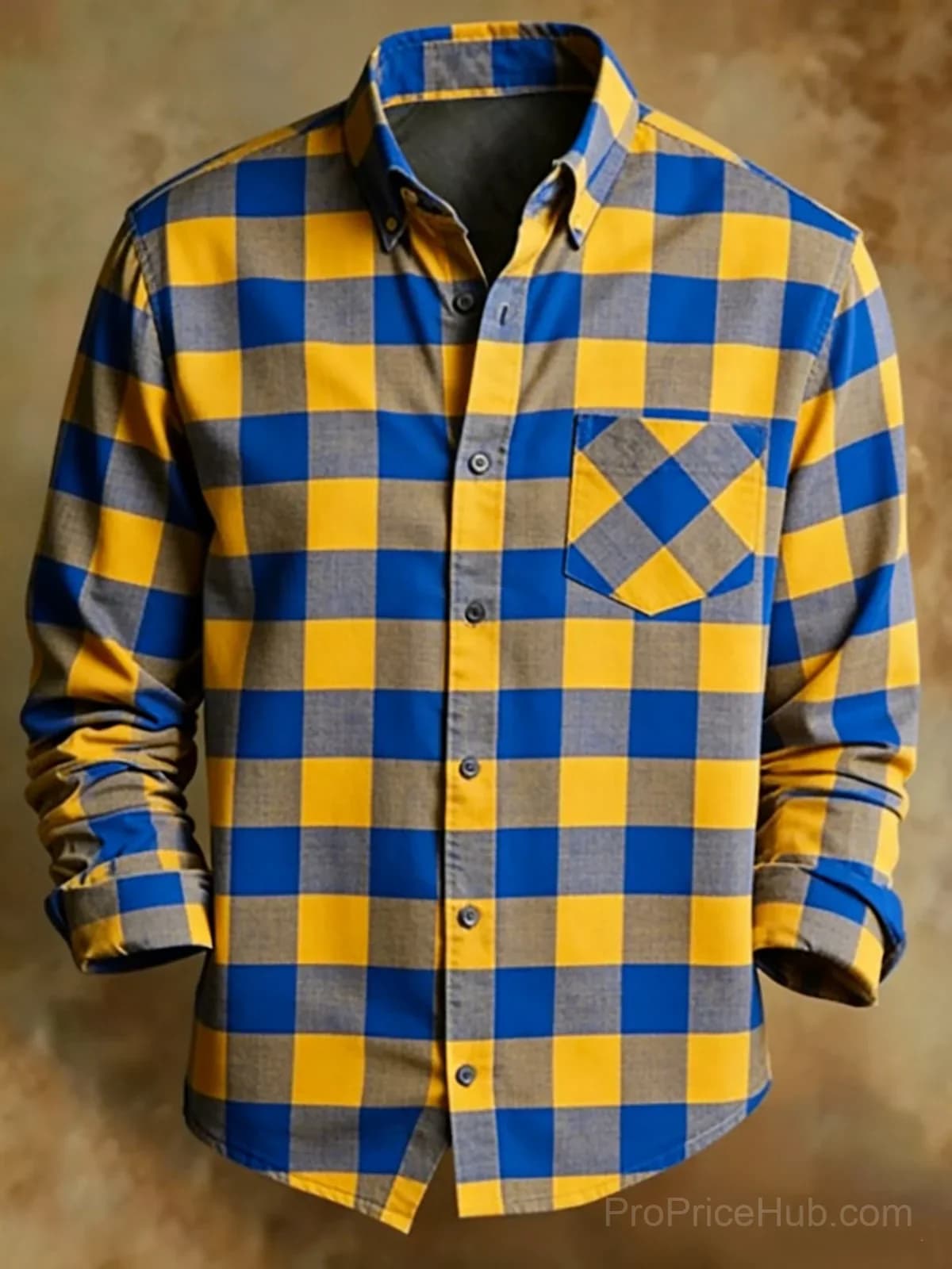 Men's Retro Abstract Art Print Plaid Pattern Business Style Shirt - View 1