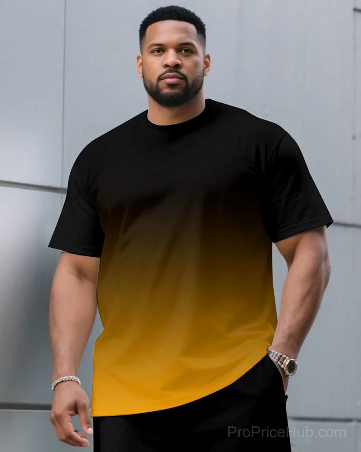 Men's Plus Size Black & Red Gradient T-Shirt and Shorts Set - View 31