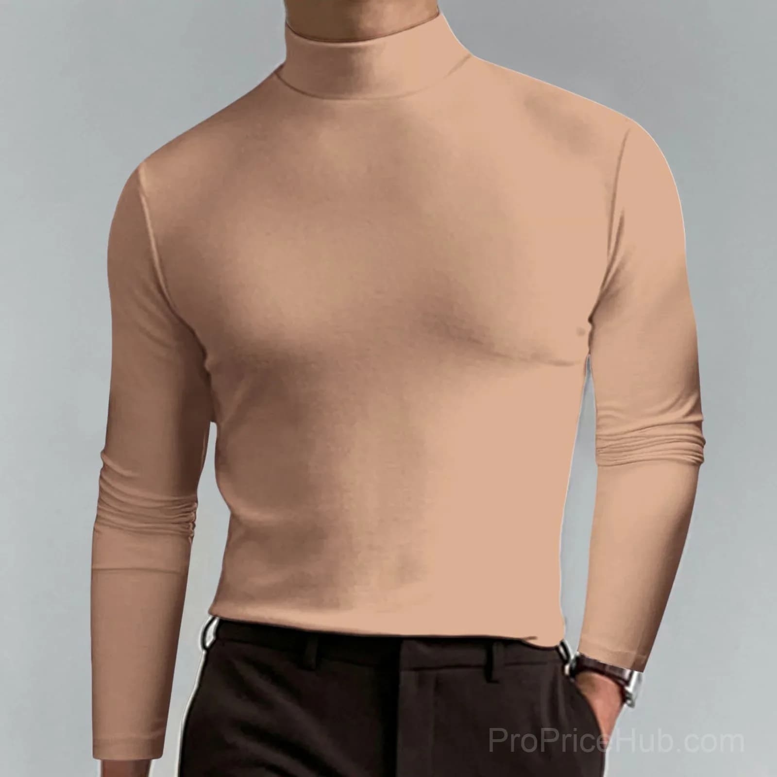 Men's White High Neck Slim Fit Long Sleeve T-Shirt - Small - View 11