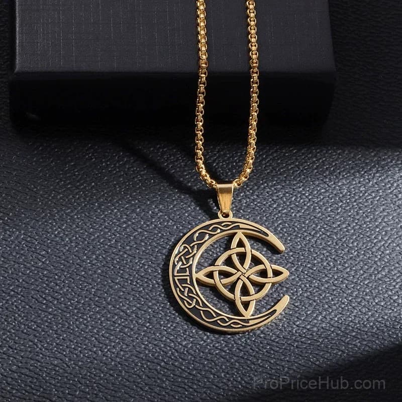 Celtic Knot Crescent Steel Pendant Necklace - Alt