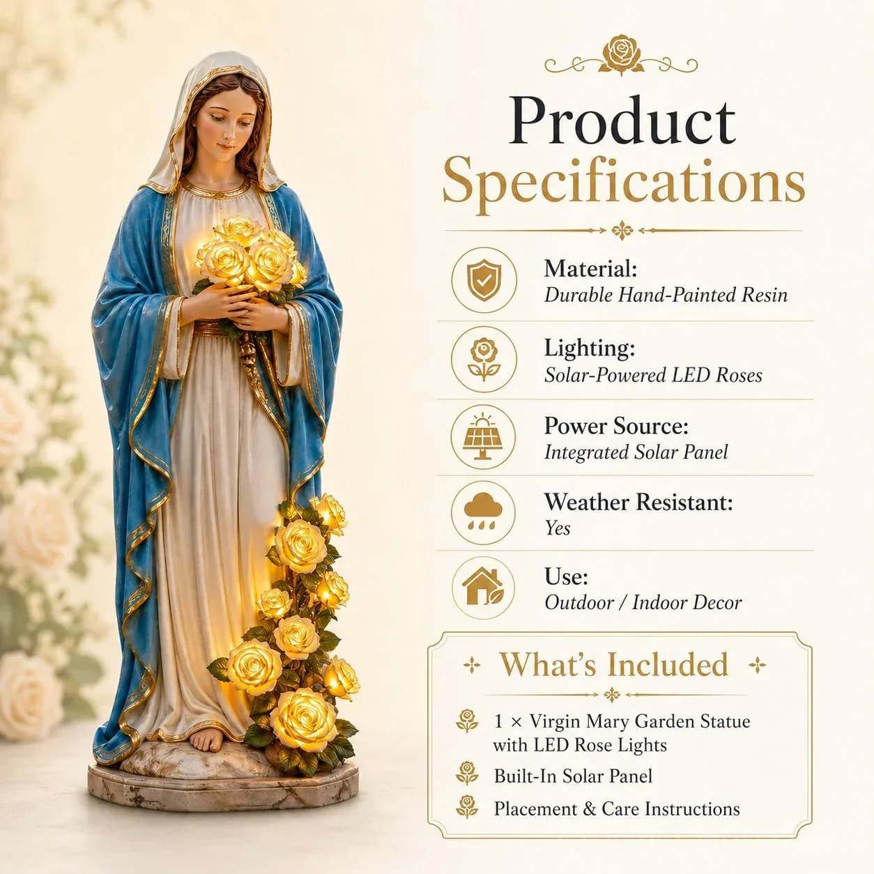 Solar-Powered Virgin Mary Garden Light Statue - View 6