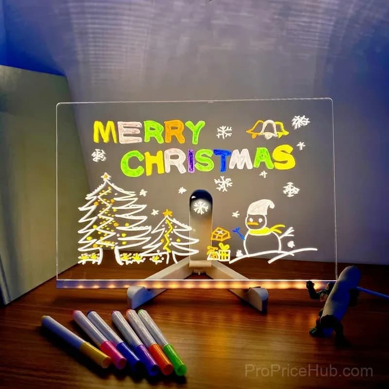 LED Note Board with Colored Pens, 5.9x5.9 Inch - View 1