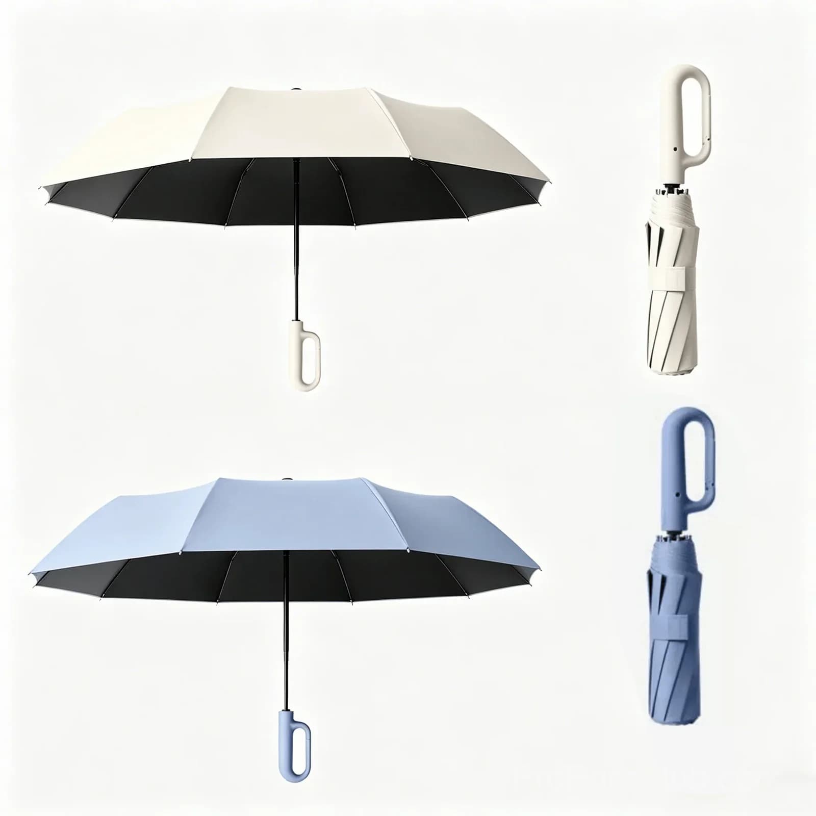 Ring Buckle Windproof Reinforced Umbrella, Beige/Blue, 49.2" - Main