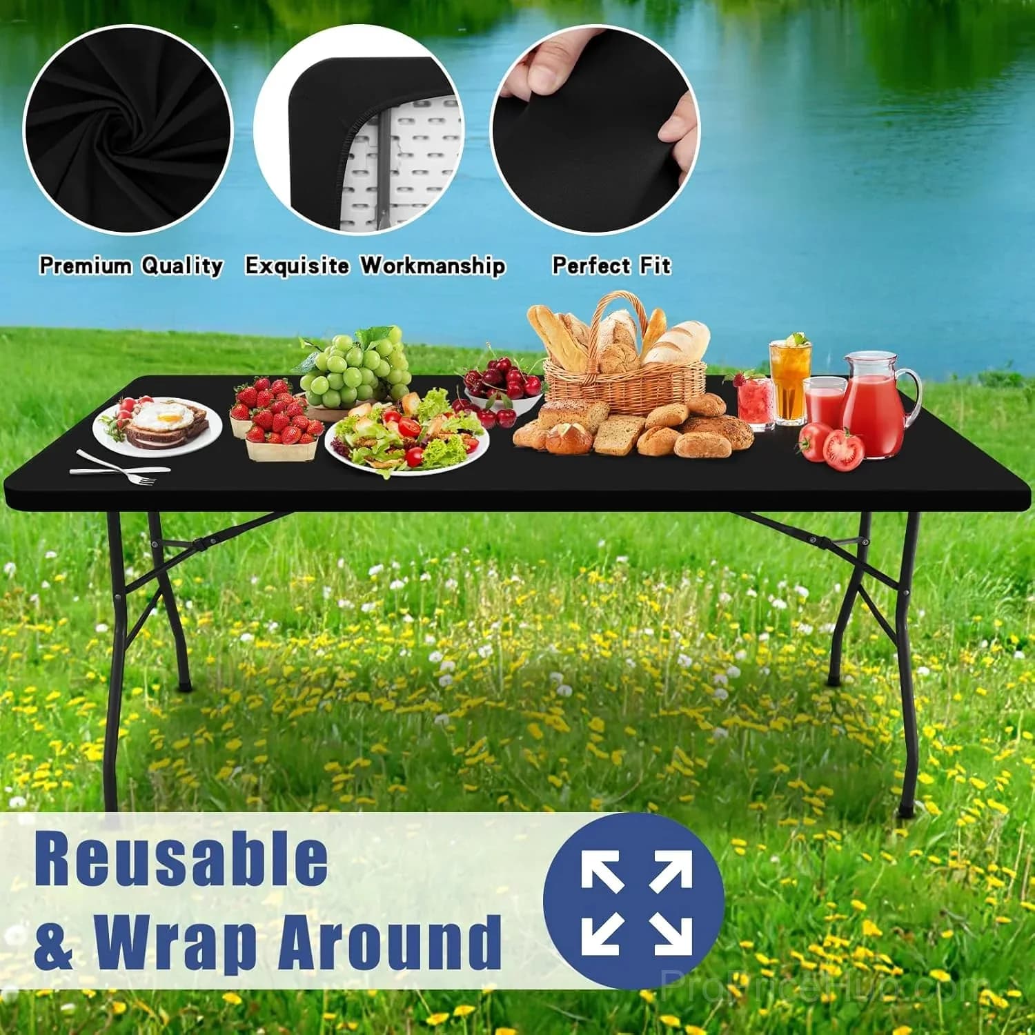 Stretch Fabric Table Top Cap Cover – Elastic Edge, Waterproof, Reusable - View 14