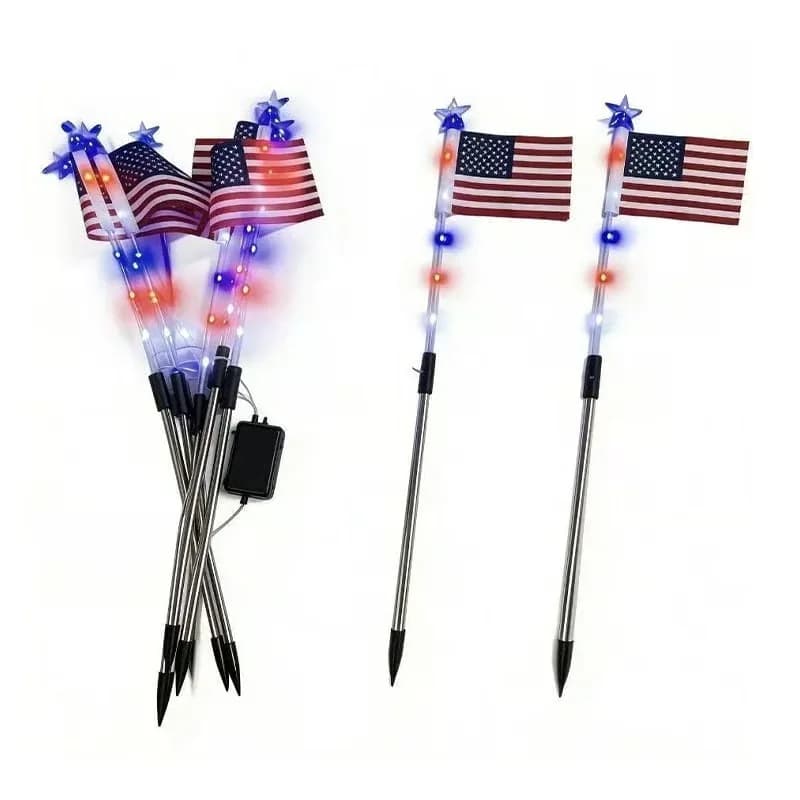 Outdoor Independence Day Light Post with 1-to-8 Flag Set - Main