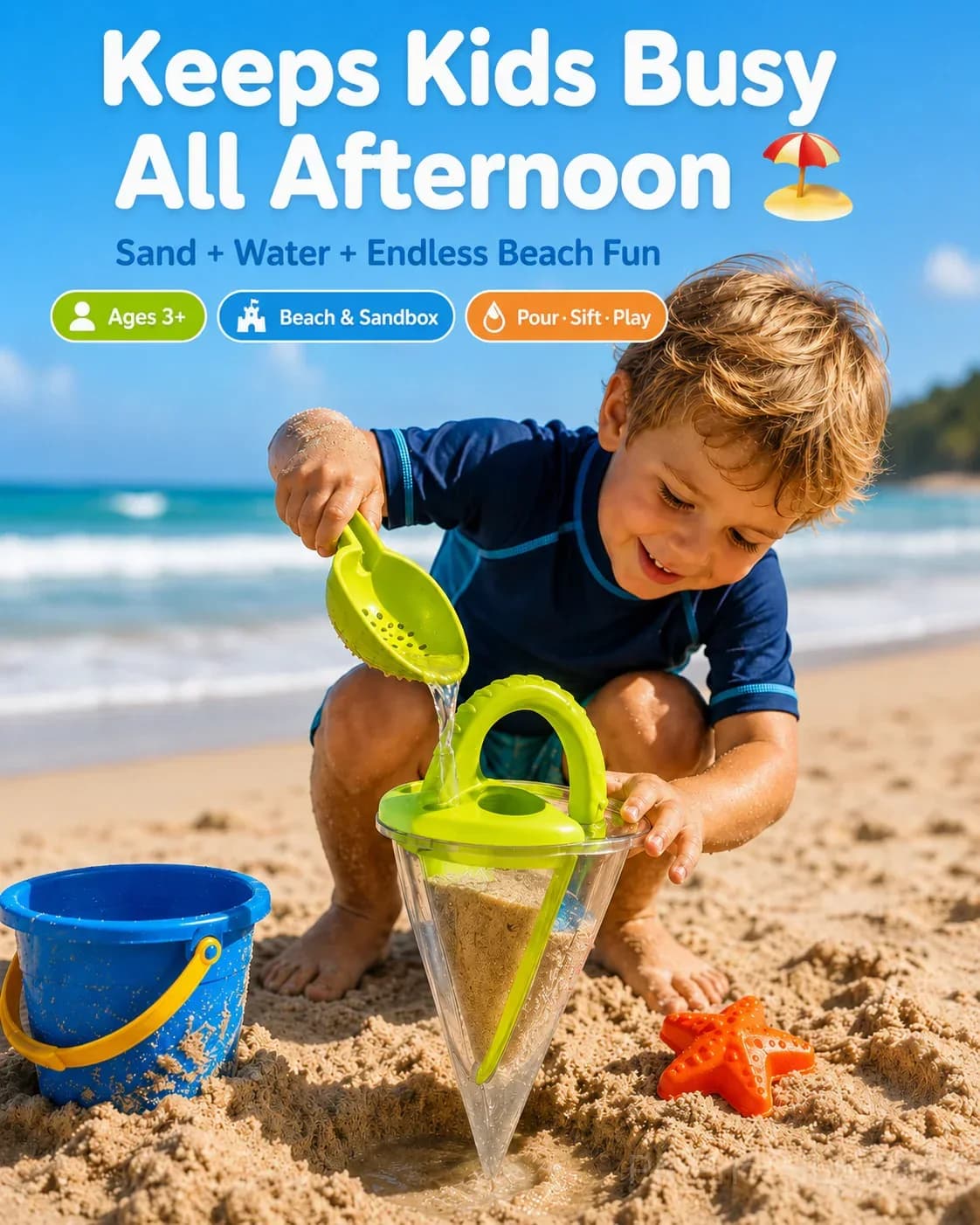 Kids Sand & Water Funnel Toy with Sifting Shovel - View 1