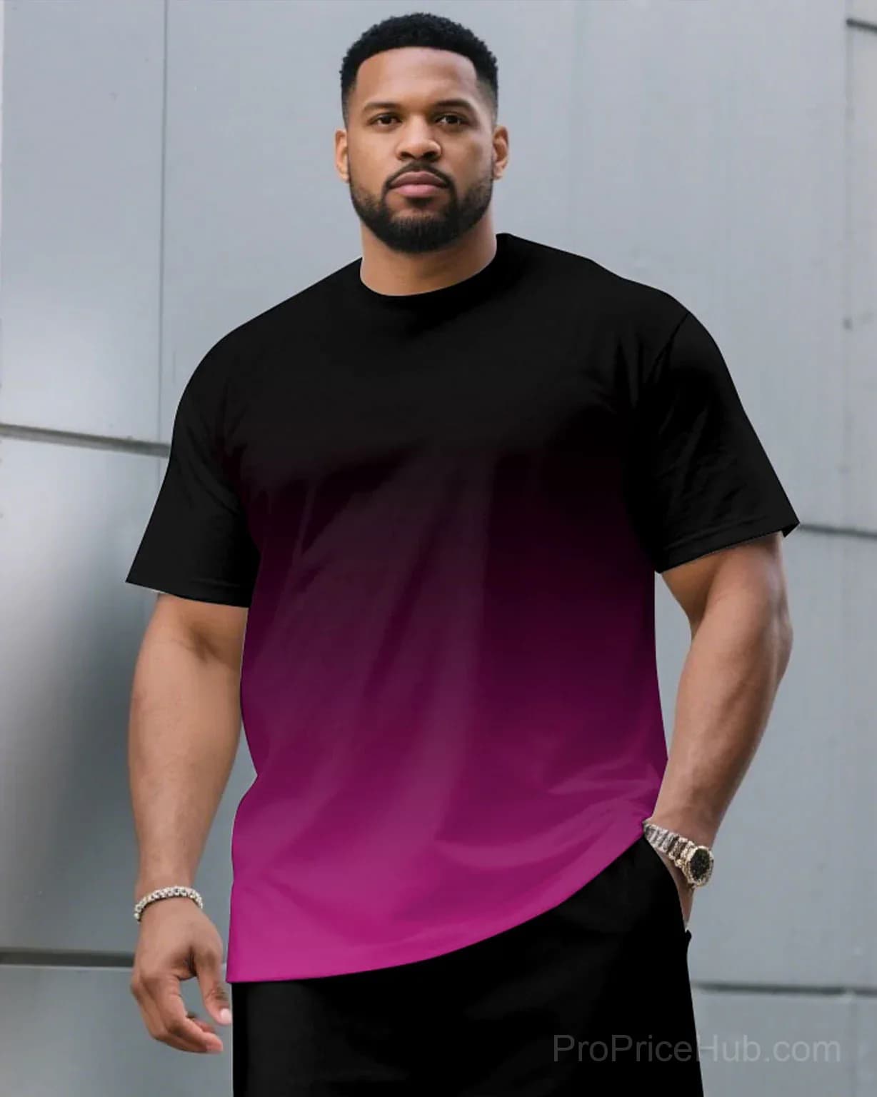 Men's Plus Size Black & Red Gradient T-Shirt and Shorts Set - View 10