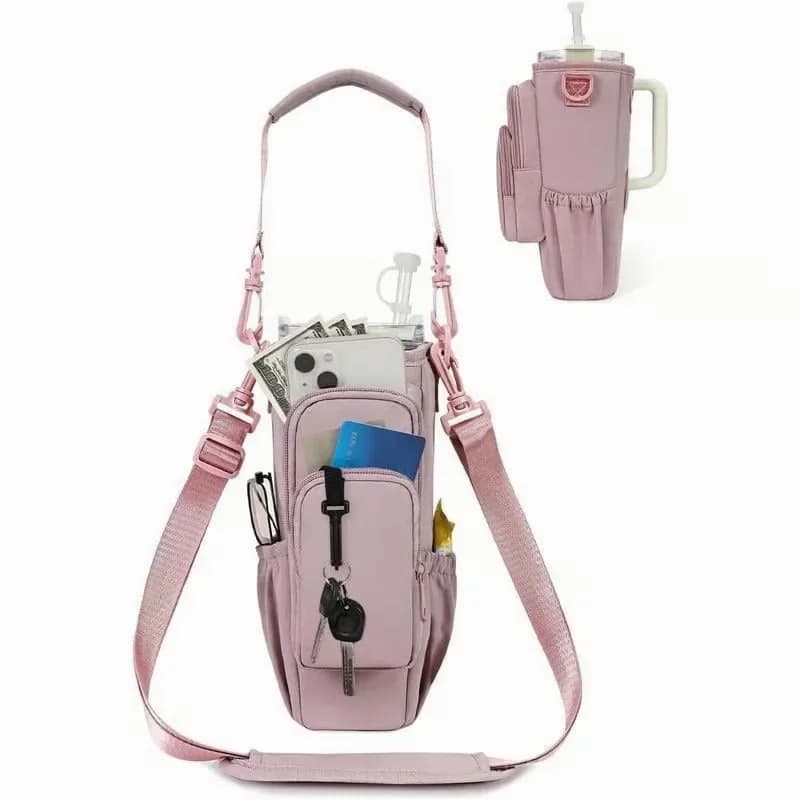 Pink Crossbody Insulated Cup Sleeve Drink Holder - Main