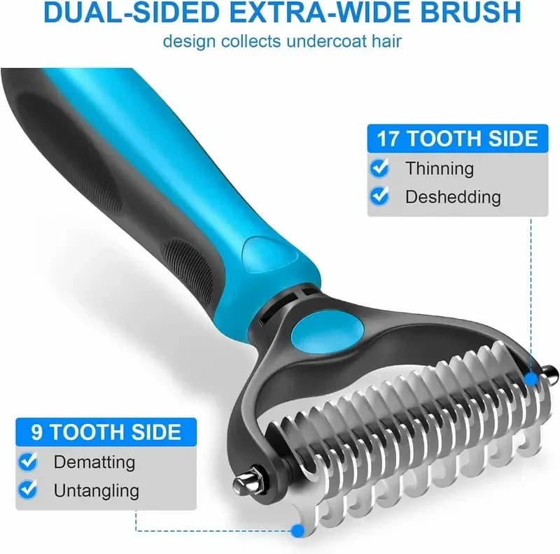 Double-Sided Deshedding Pet Brush for Dogs & Cats, Ergonomic Grooming Tool - View 7