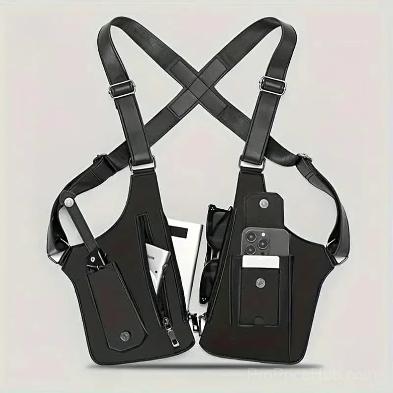 Black Leather Adjustable Underarm Shoulder Bag, Unisex - Alt