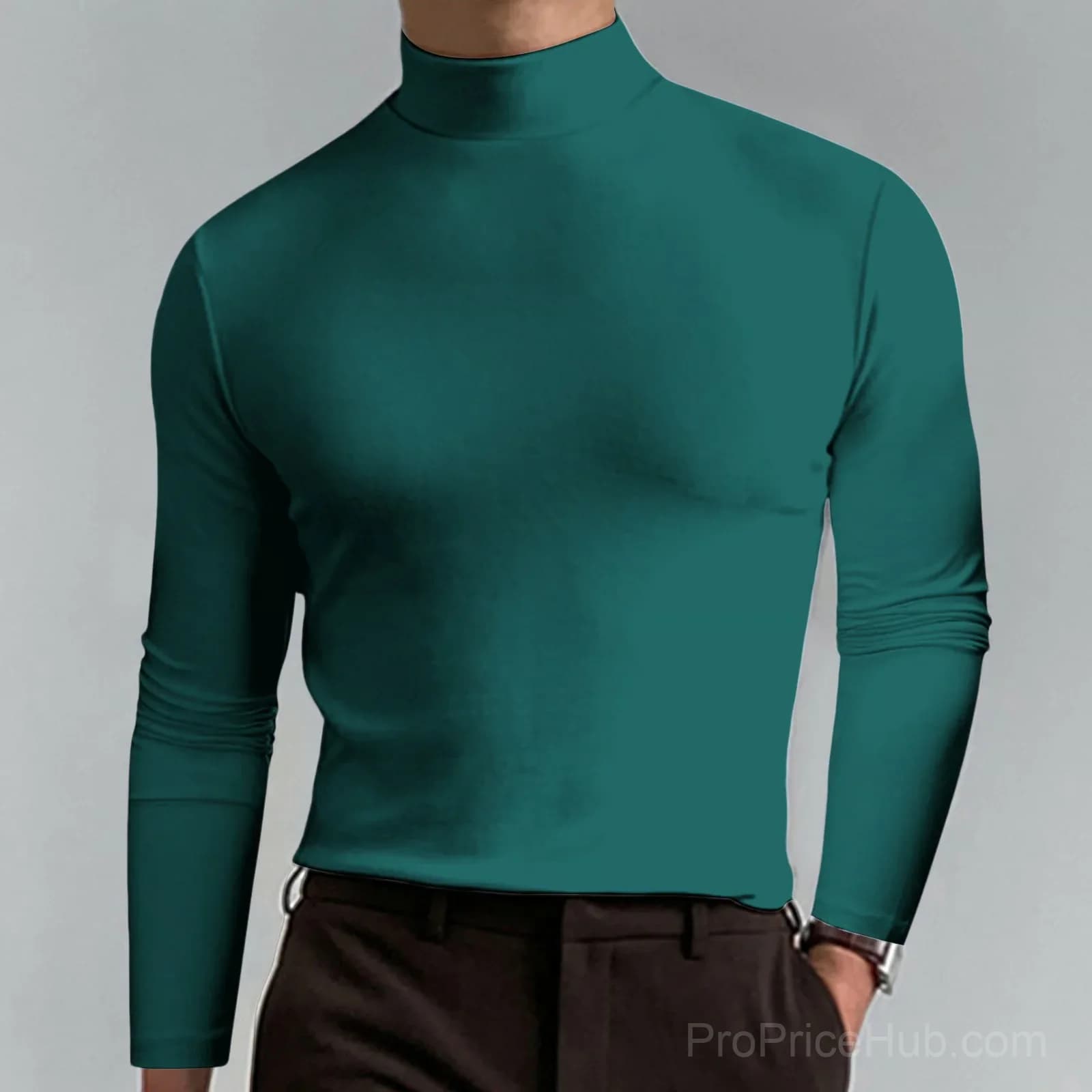 Men's White High Neck Slim Fit Long Sleeve T-Shirt - Small - View 9