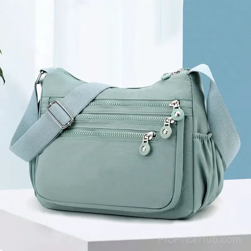 Black Nylon Crossbody Bag, Water-Resistant Multi-Pocket - View 6