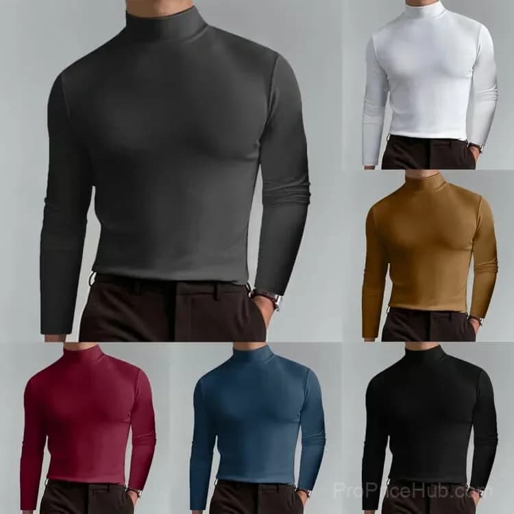 Men's White High Neck Slim Fit Long Sleeve T-Shirt - Small - View 2