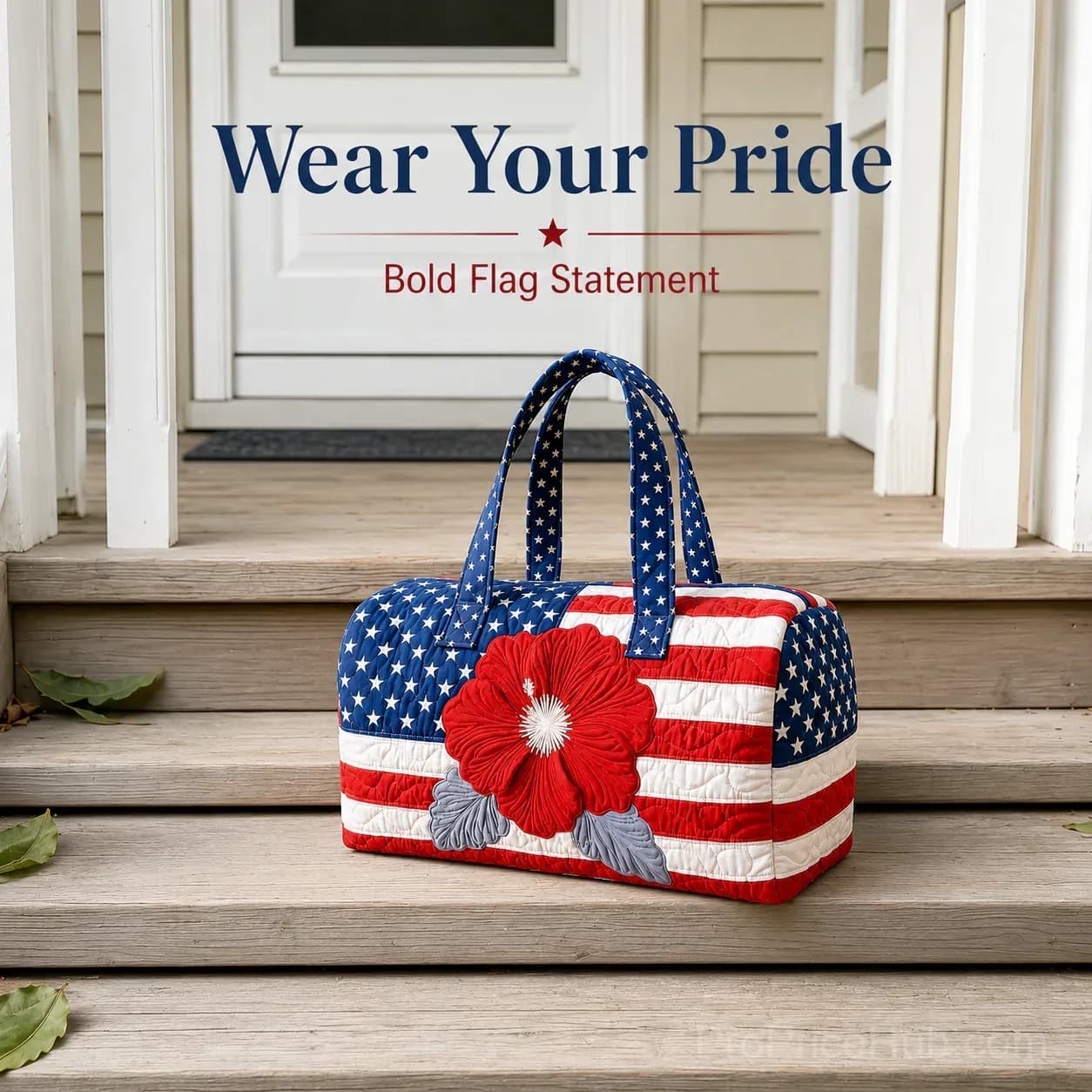 Patriotic Quilted Tote & Travel Duffel with 3D Floral American Flag - View 4