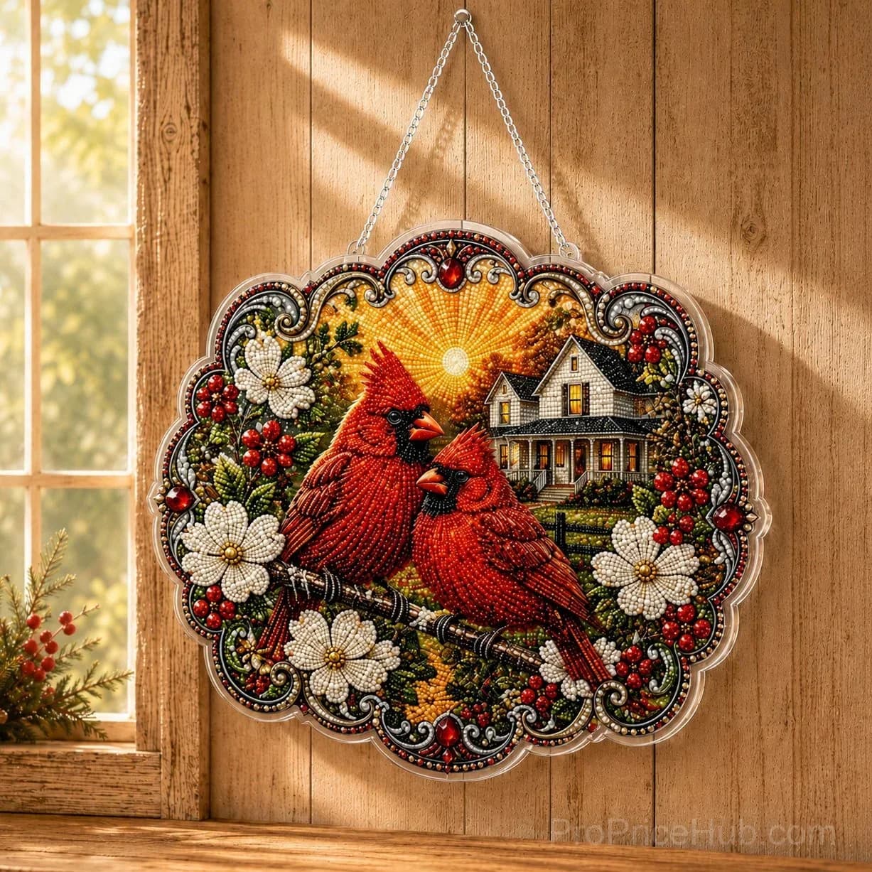 Cardinals & Sunrise Diamond Art Hanging Ornament Kit - View 1