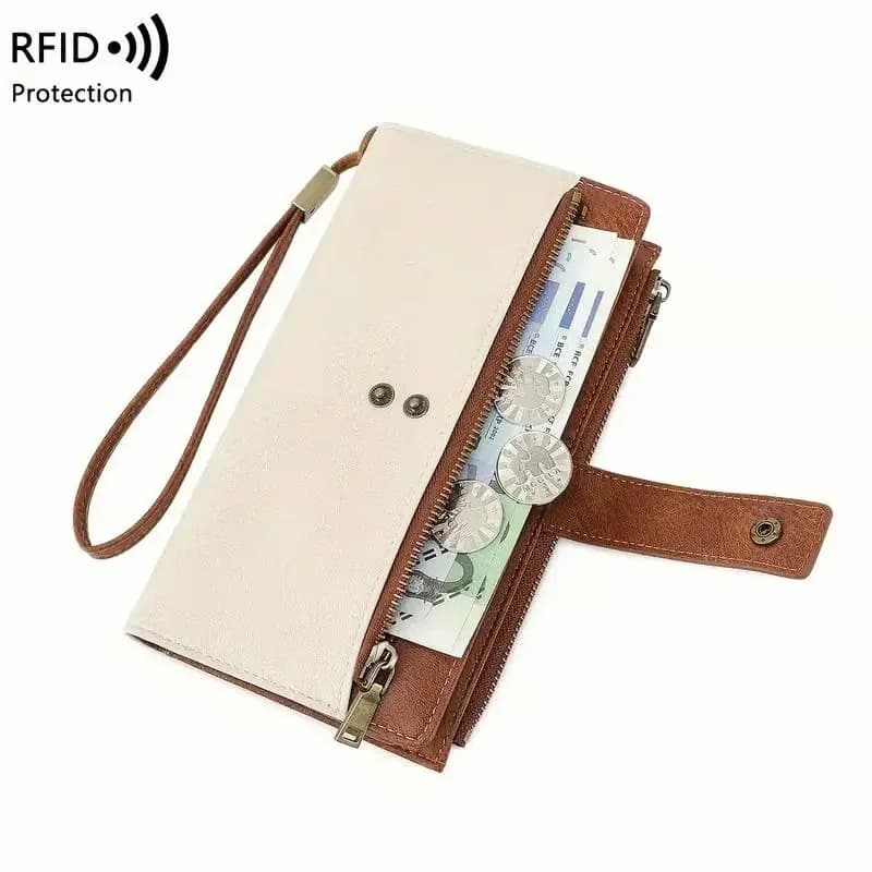 Women's RFID Blocking Leather Long Wallet Clutch - Black - Alt