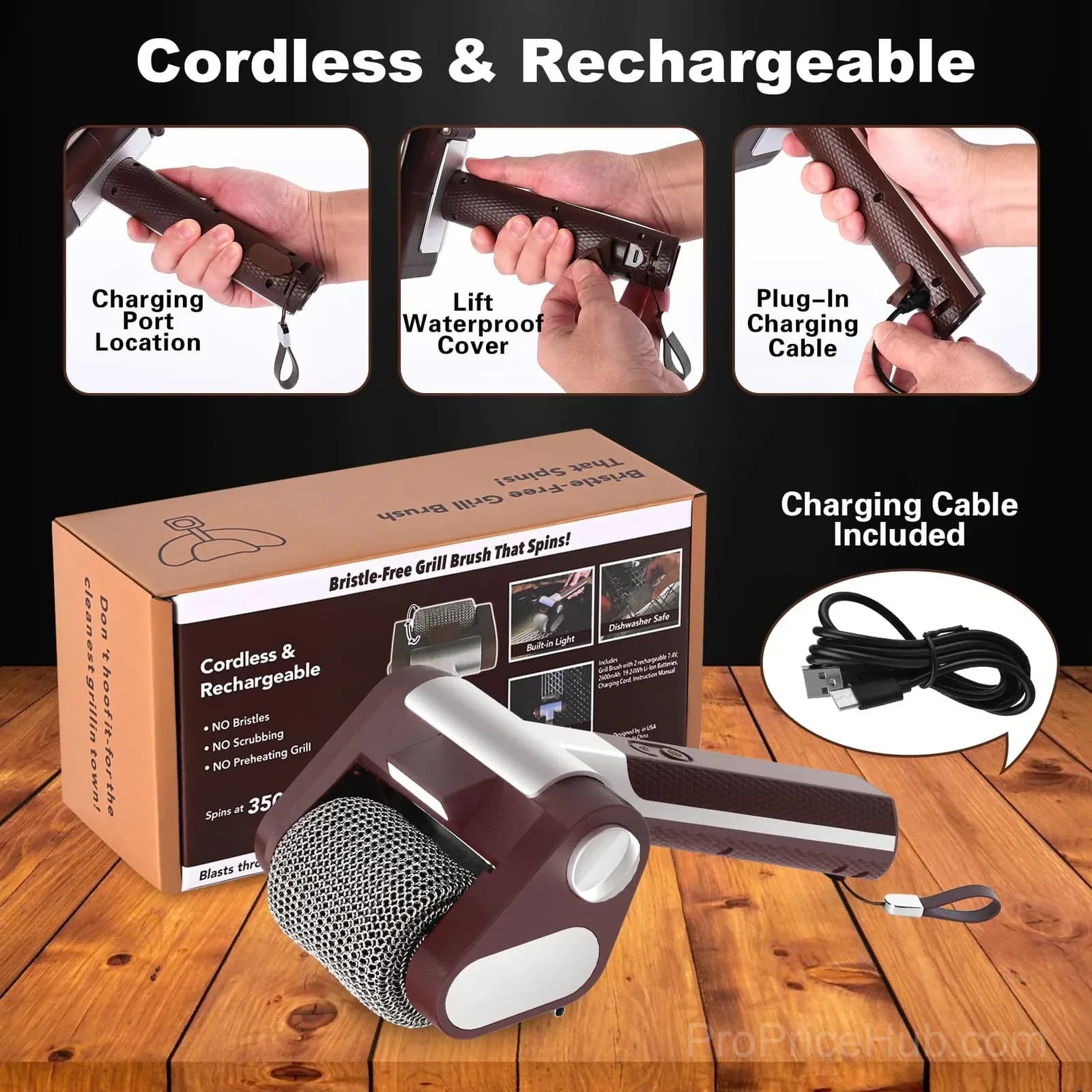 Rechargeable Electric Grill Brush, 350 RPM Bristle-Free Roller - View 4