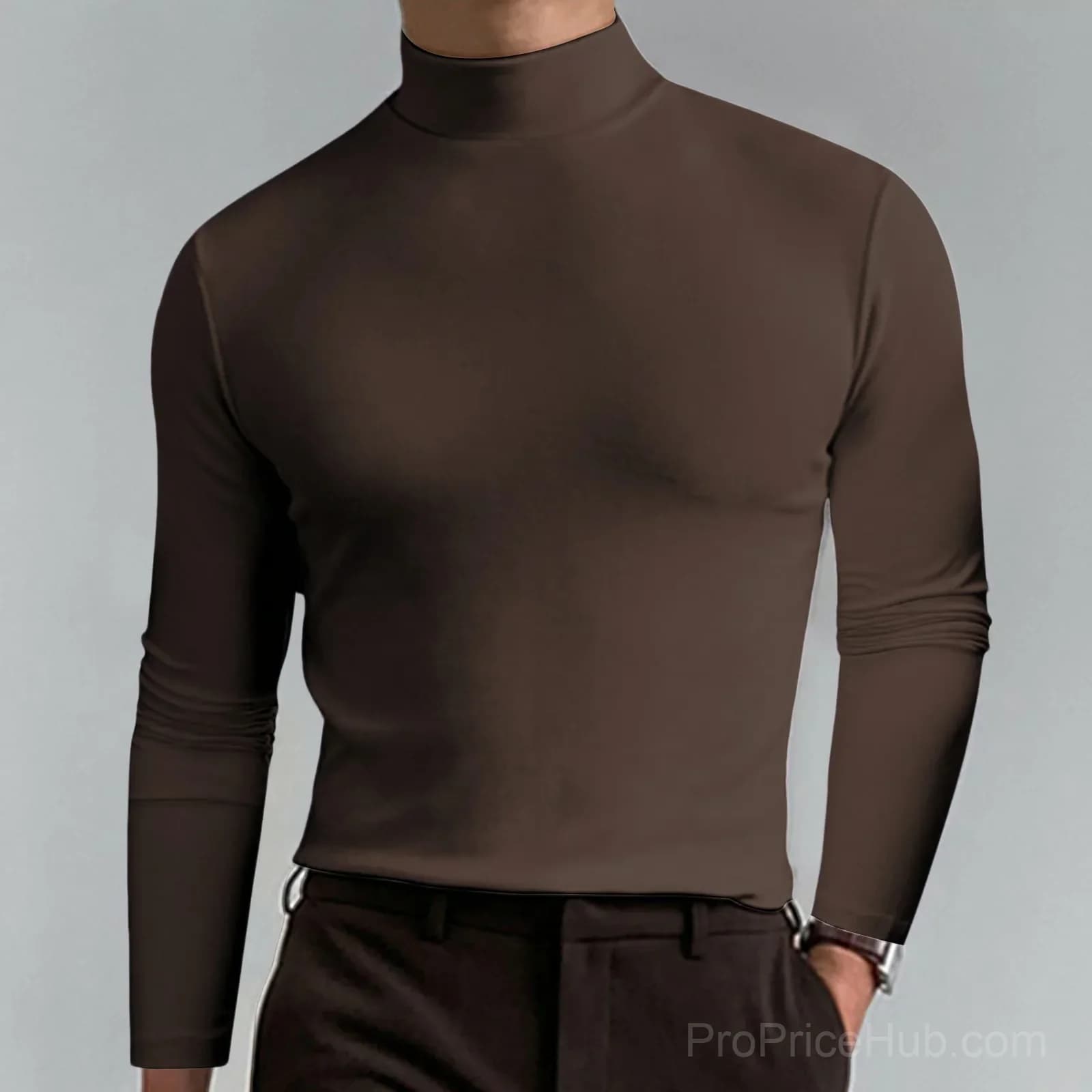 Men's White High Neck Slim Fit Long Sleeve T-Shirt - Small - View 12